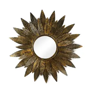 Flower Shape Metal Luxury Wall Mounted Makeup Mirror Handmade Designer Bathroom Mirror Sculpture for Living Room