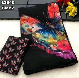 Ropa étnica de tendencia de lujo, blusa Sari de gasa suave de Venta caliente con estampado Digital de mariposa y moda de mujer de trabajo Siroski - Product Image 2