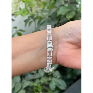 Pulsera de tenis de plata 925 con cuarzo transparente de corte esmeralda, accesorio de moda - Product Image 4