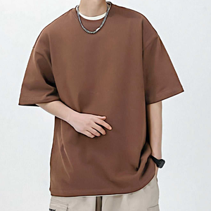 เสื้อยืดชายสะพายไหล่ทรงโอเวอร์ไซส์ลายพื้นดีไซน์ไม่เหมือนใครผ้าเจอร์ซีย์240กรัมใส่สบาย - Product Image 2