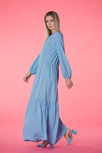 Maxi Vestido Melocotón con Mangas Abombadas y Decoración de Encaje Talla M Verano ODM Colección Vestido de Hombro - Product Image 2