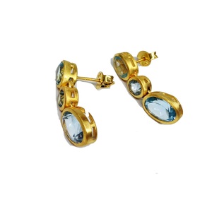 Designer 925 Sterling Silver Gold Plating <b>Blue</b> <b>Topaz</b> Gemstones Traditional Wedding Women Wear <b>Earrings</b> - Product Image 3