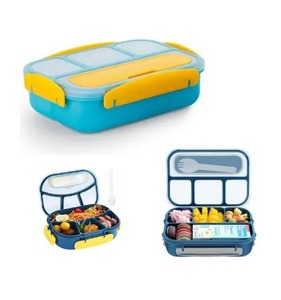 Boîte à lunch en plastique à 4 compartiments, très demandée, pour une fraîcheur optimale, avec fourchette et cuillère pour un repas pratique, boîte à repas avec couverts - Product Image 1