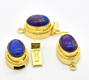 Violet Turquoise Gemstone 1-3 Brin Ovale Boîte Fermoir 18K Plaqué Or 26X15X10MM Composants de Fabrication de Bijoux B620 - Product Image 3