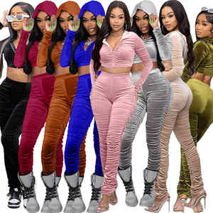 2025 Custom Men's 100% Cotton <b>Velour</b> <b>Hoodie</b> Track Sweat Suits Elastic Waist 2-Piece Winter Jogging Sets - Product Image 2