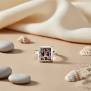 Anillo Cuadrado de Plata 925 con Amatista para Mujer, Joyería con Piedras Preciosas - Product Image 2