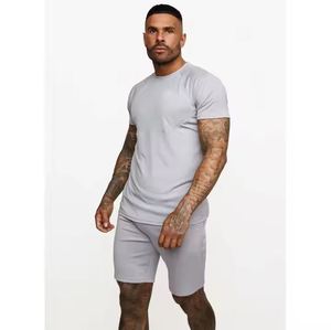 Autumn 100% Polyester Slim Fit T-Shirt Shorts <b>Set</b> Quick Dry Neck Short Sleeves Solid Plain Design Logo Print Breathable Summer - Product Image 4