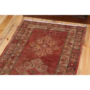 2.9x10.8 ft Rug, <b>Runner</b> Turkish Rug, <b>Red</b> Herki Moroccan Rug - Product Image 5