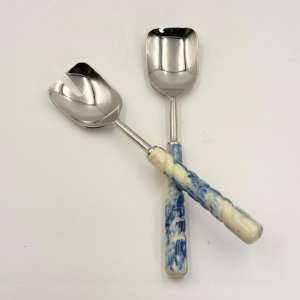 Ensemble de 2 serveurs à salade en métal argenté de luxe faits à la main avec poignée en résine, vaisselle pour la maison et les mariages - Product Image 3