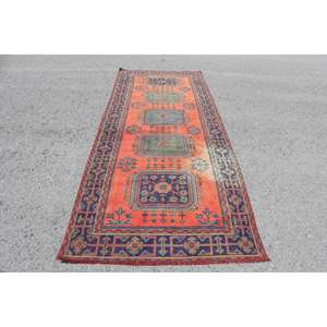 4.1x10.9 ft Rug, <b>Runner</b> Vintage Rug, <b>Red</b> Floral Rug - Product Image 1
