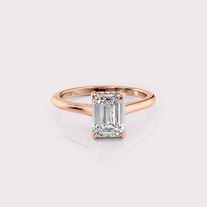 IGI Certified Emerald Cut Lab Grown Diamond Engagement <b>Ring</b> 14K Yellow / White & Rose Gold Solitaire Diamond <b>Ring</b> for Women - Product Image 5