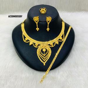 Women's Classic Gold Plated Flower <b>Charm</b> Necklace Set with Box Chain | Buy Gold Plated Neckwear Set Online - Product Image 1