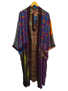 Robe indienne Floral soie Sari Kimono Vintage Sari Robe douce plage Robe de soirée indien fait à la main Kimono en soie - Product Image 5