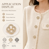 Bouton décoratif en alliage métallique avec strass en forme de trèfle à quatre feuilles pour chemise, pull, tricot, accessoires vestimentaires