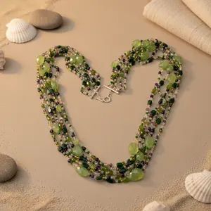 Collier statement en perles de pierres précieuses vertes pour femmes, bijoux superposés tendance - Product Image 3