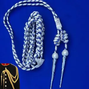 Bullion Wire Officers Aiguillette Officer Shoulder Aiguillette Silver And Blue Wire Aiguillette Wire Cord