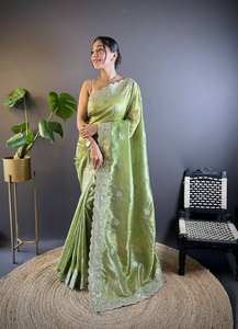 Belle Ethnique Or Saree Adultes Croustillant Designer Séquence Malti Fil Broderie Travail Floral Soie Tissu Bandana Dhwaja - Product Image 5