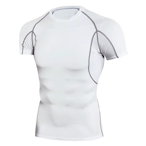 T-shirt de sport pour homme haute performance à manches courtes, col rond, séchage rapide, coupe ajustée, en polyester tricoté, couleur unie, vêtement de sport - Product Image 1