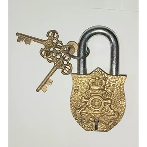 Antique Brass Door Padlock Fully Functional Handmade Combination Security Lock with Unique Collectible Keys - Product Image 1