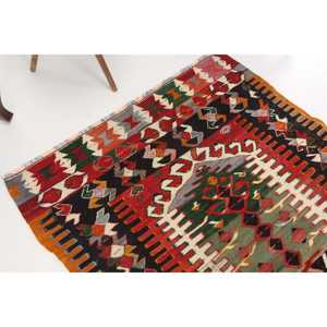Tapis turc vintage 3,7x4,3 pi (113x130 cm), tapis en laine rouge à imprimé animal - Product Image 1