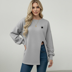 Sweat-shirt en coton imprimé de logo personnalisé avec poignets en côtes pour femmes - Product Image 1