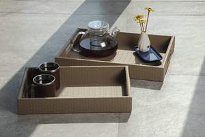 Bandeja de cuero de alta calidad para servir, tamaño personalizado y logotipo, vajilla de desayuno, bandeja de utensilios de cocina con asa, bajo costo - Product Image 4