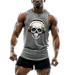 Calavera auriculares gráfico camisetas sin mangas hombres tendencia verano Hip Hop tejido transpirable suelta calle gimnasio deportes Tops - Product Image 5