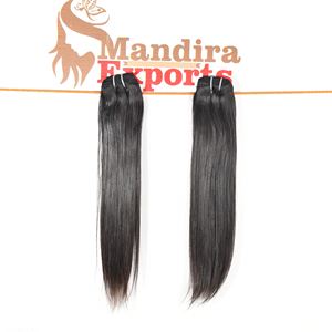 Cheveux humains indiens de tissage de tissage de couleur noire vierge naturelle soyeux longs faisceaux droits Temple Double trame Machine - Product Image 5