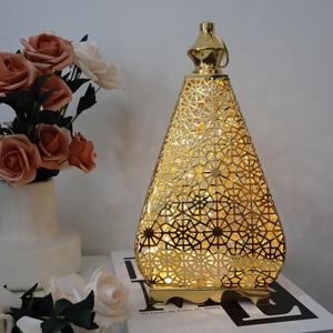 Elegant Gold Metal <b>Moroccan</b> <b>Lantern</b> with Geometric Cutwork Soft Ambient Glow Perfect for Festive Home Decor - Product Image 4
