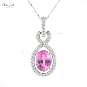 Top qualité 0.16Ct vrai diamant et saphir rose ovale coupe pierre pendentif luxe solide 14k or bijoux fournisseur au prix de gros - Product Image 4