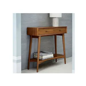 Mango Wood Iron Console Table With 2 Drawers in walnut finish Knock Down Luxury Dining Collection Furniture