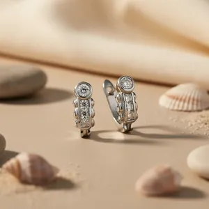 Boucles d'oreilles créoles en argent pour femmes, zircone cubique, bijoux en cristal, idée cadeau - Product Image 1