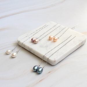 Pendientes de perlas de agua dulce de cadena larga de plata 925, joyería de piedras preciosas naturales increíbles, perlas sueltas, para regalo de aniversario - Product Image 6