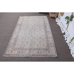 พรมขนาด 4.3x6.6 ฟุต, พรมตุรกีโบราณ, พรมลายดอกไม้สีเบจฟ้า - Product Image 1