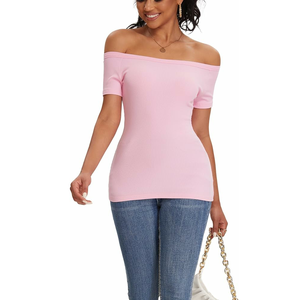 เสื้อโอเวอร์ไซส์สำหรับผู้หญิงเสื้อดาวน์เปิดไหล่เสื้อเชิ๊ตผู้หญิงแบบลำลองระบายอากาศได้แขนสั้น - Product Image 6