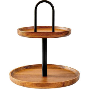 Support de service à cupcakes moderne en bois brun à 2 niveaux avec poignée en métal noir par Royal Home Collection Fournisseurs - Product Image 1