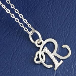 925 plata esterlina 'R' inicial colgante encanto chapado en oro blanco CZ collar de mujer - Product Image 5