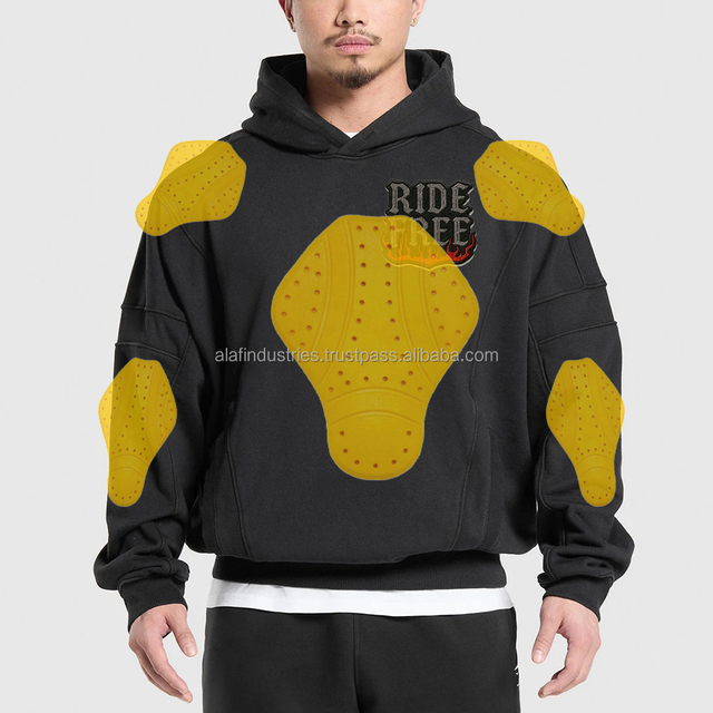 2026 New Fashion Oversized Armored Motorcycle Hoodie with Removable Padding Big Logo Printed For young Biker Hoodies Pullover