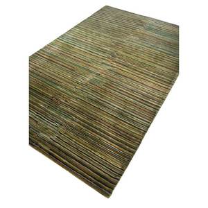 Alfombra de Lana y Viscosa Hecha a Mano Acar Green, Estilo Clásico a Rayas para el Hogar, Pasillo, Tejido Plano con Técnica Jacquard de 10 mm para Adolescentes - Product Image 2