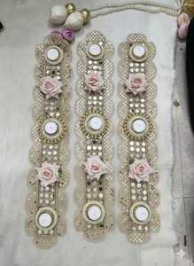 Camino de mesa de encaje de espejo y lentejuelas doradas/alfombrilla con soportes florales T-light Diwali/decoración de boda regalo de Festival indio - Product Image 6