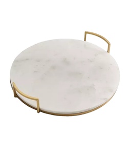 Panneau de fromage classique en marbre et laiton de forme ronde avec poignée pour la décoration de la cuisine couleur blanche fini Design moderne de bonne qualité - Product Image 1