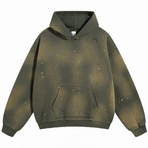 Sudadera con Capucha Personalizada para Hombre, Estilo Vintage, Color Gris, Felpa, Lavado Ácido, Desgastada, Transpirable, 100% Algodón, Gruesa, Bordada - Product Image 2