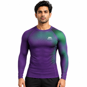 <b>Mens</b> Long Sleeve Compression Shirt Custom Gym Activewear Sports Training Fitness Rash Guard Anti-UV Front Logo Simple Design - Product Image 4