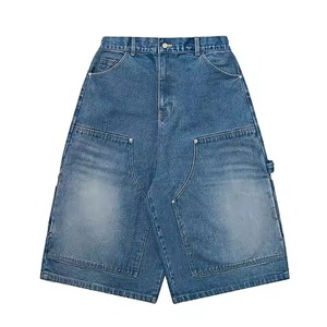 Venta al por mayor de pantalones cortos de mezclilla azul de encargo de doble rodilla para los hombres/Precio de fábrica de ajuste relajado pantalones cortos de mezclilla con efecto desteñido para los hombres - Product Image 5