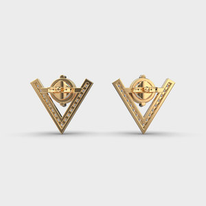 IGI Certified Lab Grown Round Diamond Stud Earrings 14K Yellow / White / Rose Gold Geometric Triangle <b>Frame</b> Diamond Earrings - Product Image 4