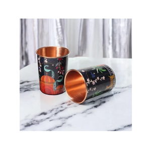 Verre imprimé en cuivre design Forme ronde Verre à eau de qualité supérieure Taille personnalisée pour 2 pièces - Product Image 1