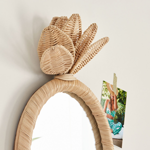 Boho Pineapple <b>Rattan</b> Wall <b>Mirror</b> - Handwoven Decorative <b>Mirror</b> for Living Room, Nursery, or Beach House with Natural Materials - Product Image 5