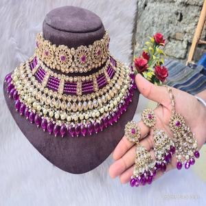 Mehndi Polish Bridal <b>Necklace</b> <b>Set</b> With Maang Tikka & Earrings Premium Quality Ideal For <b>Weddings</b> Colour Customization Available - Product Image 4