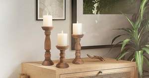 Bougeoir en bois d'acacia blanc lavé Bougeoir ou bougeoir en bois poli fait à la main Lot de 3 - Product Image 3