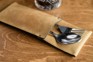 Full Grain Leather Eco-Friendly Luxury Handmade <b>Cutlery</b> Holder & Flatware Storage Bag for Restaurant Dining Organizer LRCH-0028 - Product Image 4